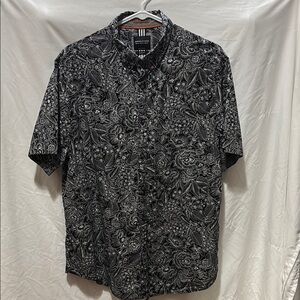 Denim & Flower Black Casual Button Down Shirt with Floral Design